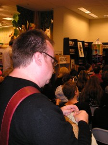 My friend Jeff, knitting