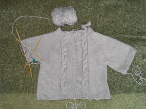 Cabled Raglan Baby Sweater WIP