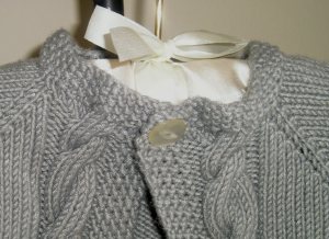 Cabled Raglan Sweater Collar Close-up