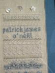 Patrick's Birth Sampler, Close-up of Top Third
