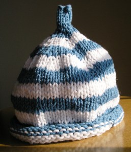 "Striped Baby Hat" with seam and jogless jog showing, sort of