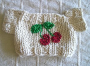 Ivory Sweater with Crocheted Cherries